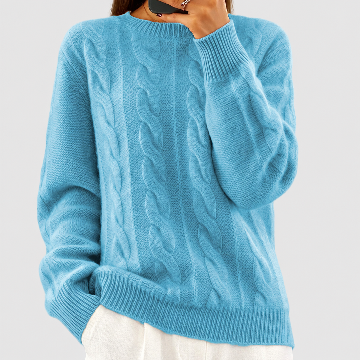 Women's Cable-Knit Jumper in Blue — view 5