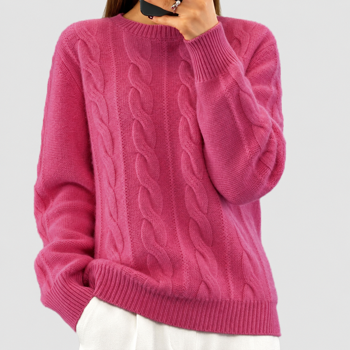 Women's Cable-Knit Jumper in Dark Pink — view 6