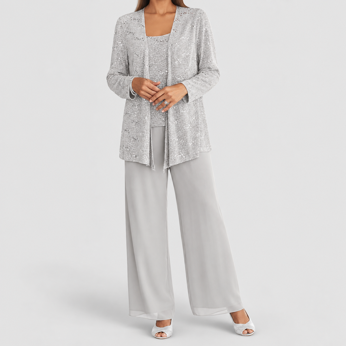 Women's Sequin Three-Piece Set with Wide-Leg Trousers — view 2
