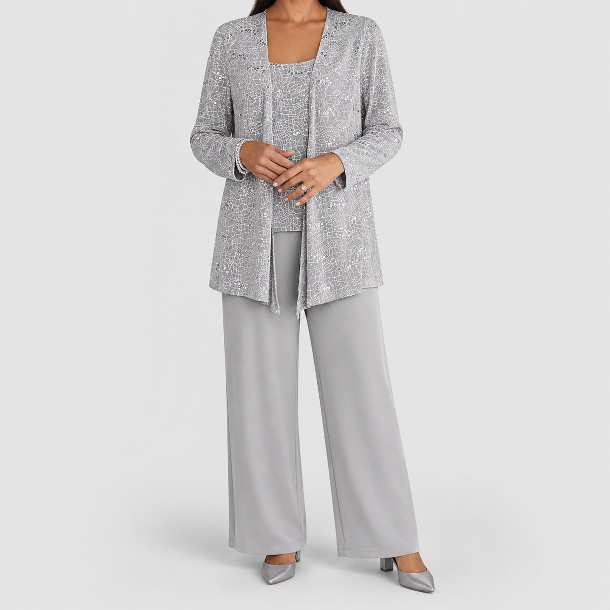 Women's Sequin Three-Piece Set with Wide-Leg Trousers — view 3