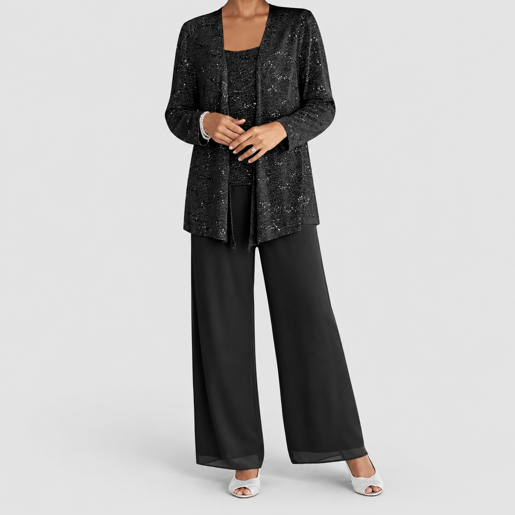 Women's Sequin Three-Piece Set with Wide-Leg Trousers — view 6