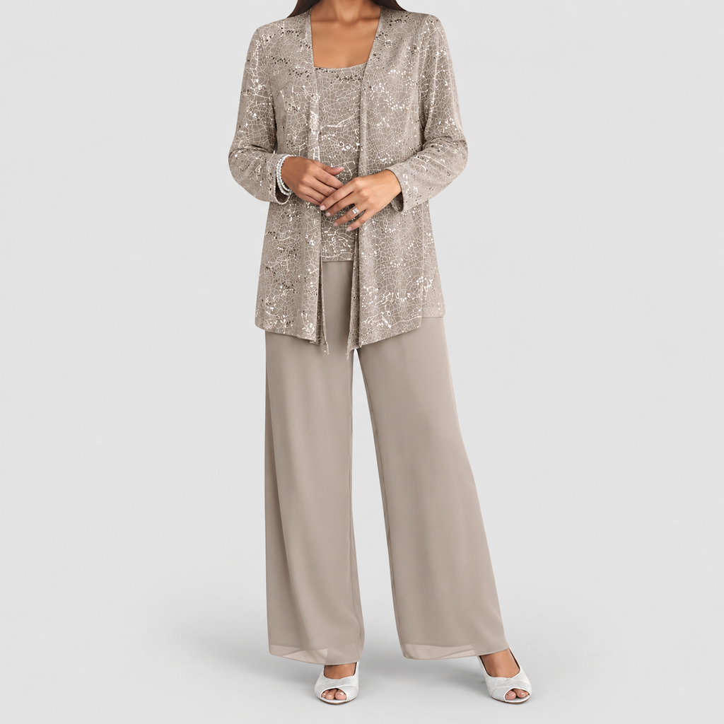 Women's Sequin Three-Piece Set with Wide-Leg Trousers — view 10