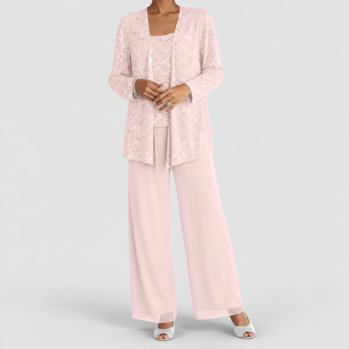 Women's Sequin Three-Piece Set with Wide-Leg Trousers — view 12