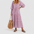 Women's Geometric-Print Tiered Midi Dress in Rose Gold — view 1