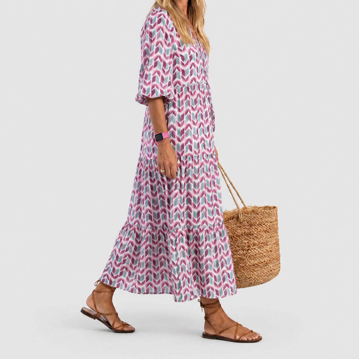 Women's Geometric-Print Tiered Midi Dress — view 2