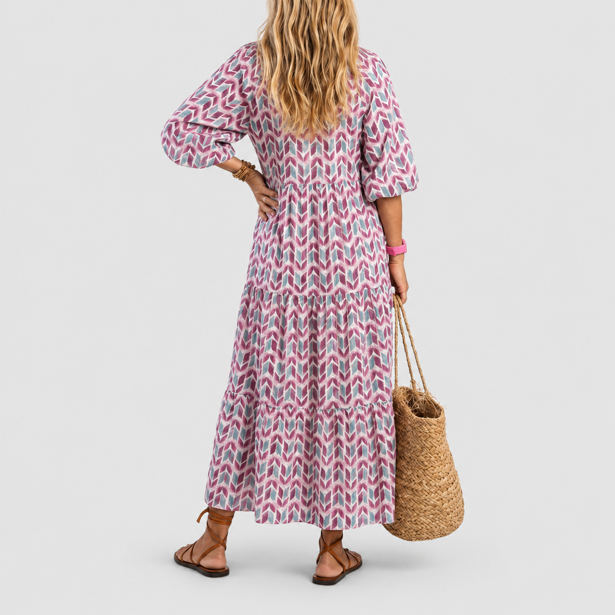 Women's Geometric-Print Tiered Midi Dress — view 4