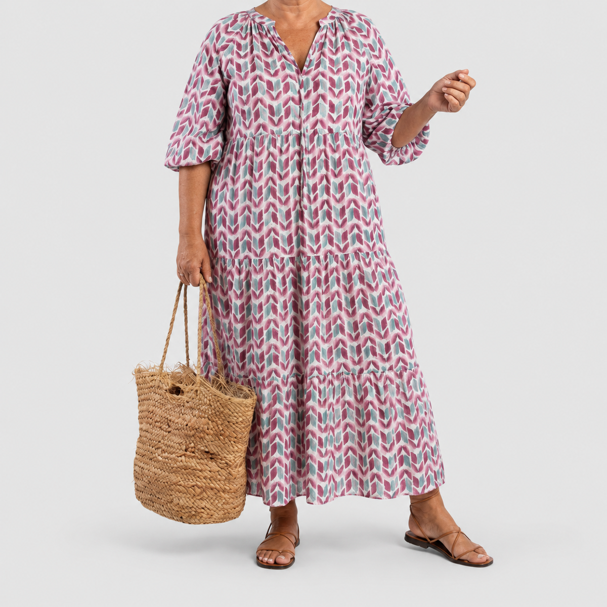 Women's Geometric-Print Tiered Midi Dress — view 5