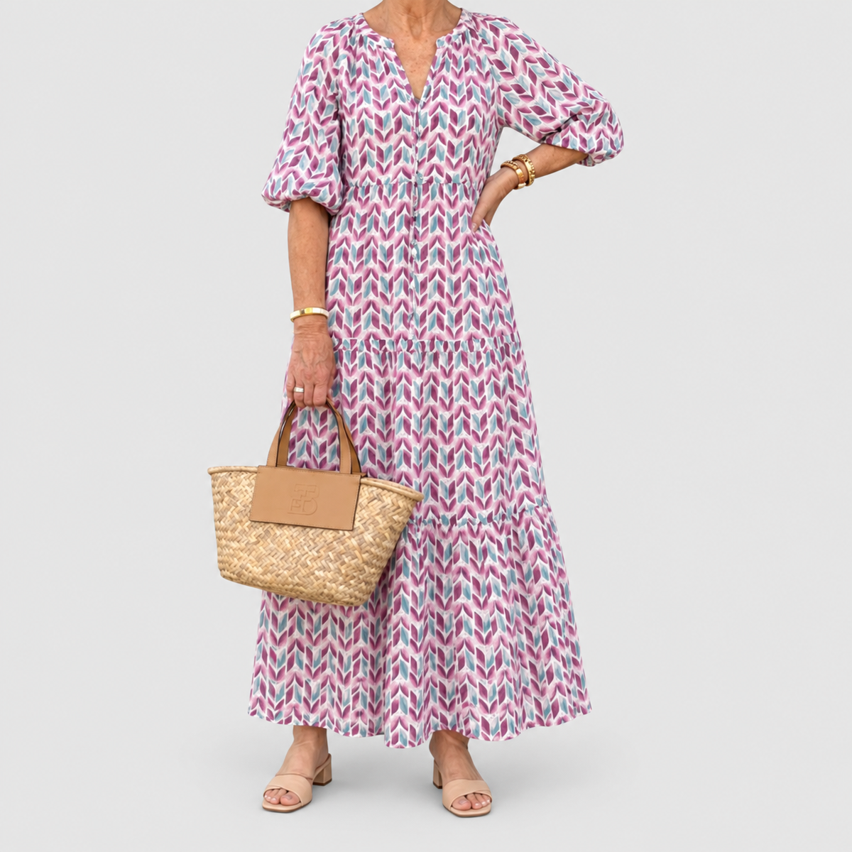 Women's Geometric-Print Tiered Midi Dress — view 6