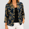 Women's Baroque-Print Open-Front Jacket in Dark Blue/Gold — view 1