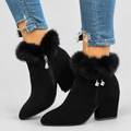 Women's Plush-Trim Ankle Boots with Block Heel in Black — view 1