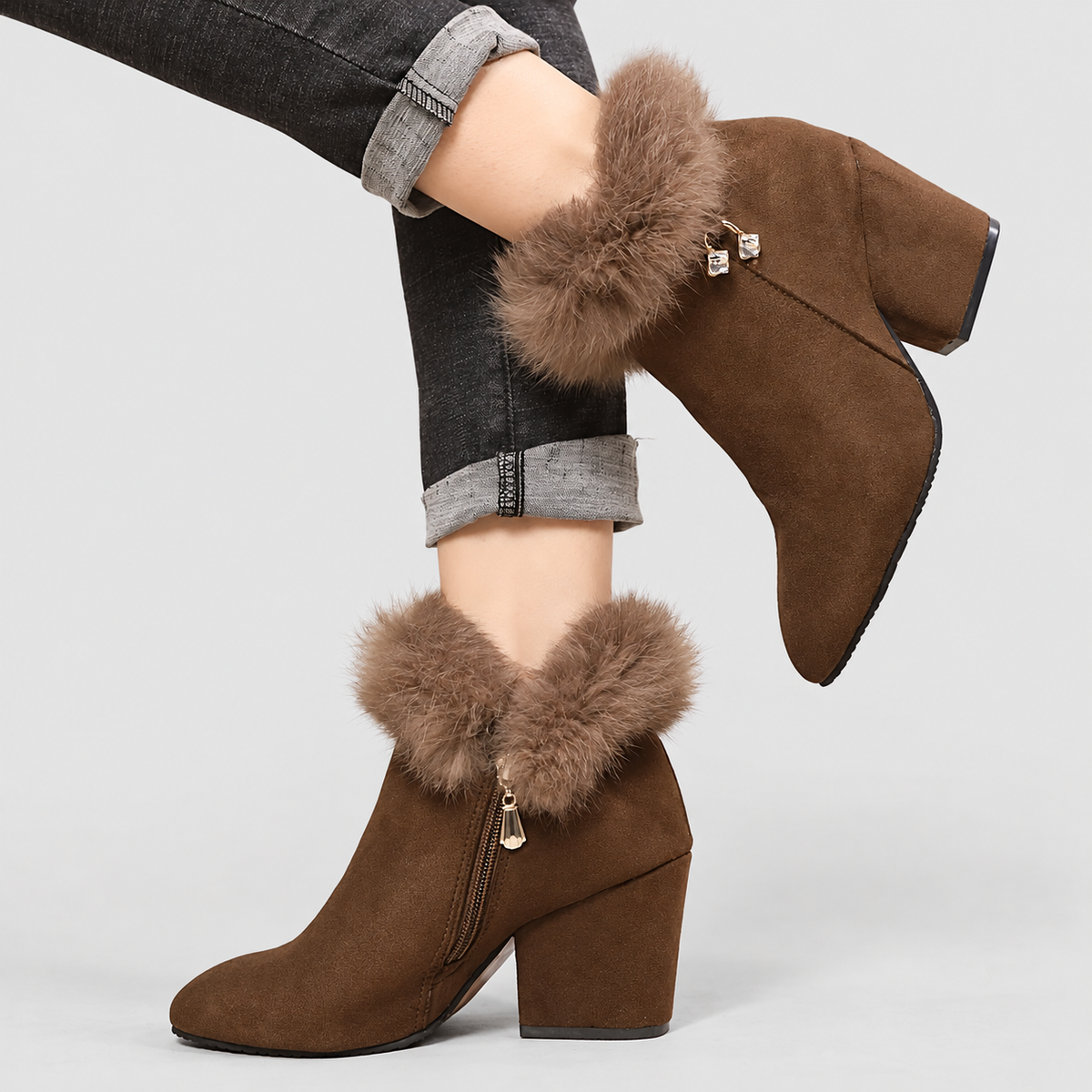 Women's Plush-Trim Ankle Boots with Block Heel — view 2
