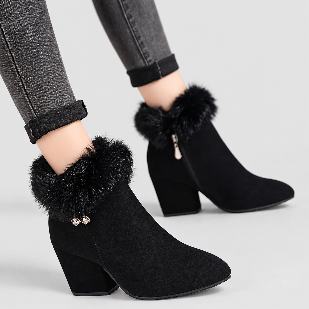 Women's Plush-Trim Ankle Boots with Block Heel — view 3