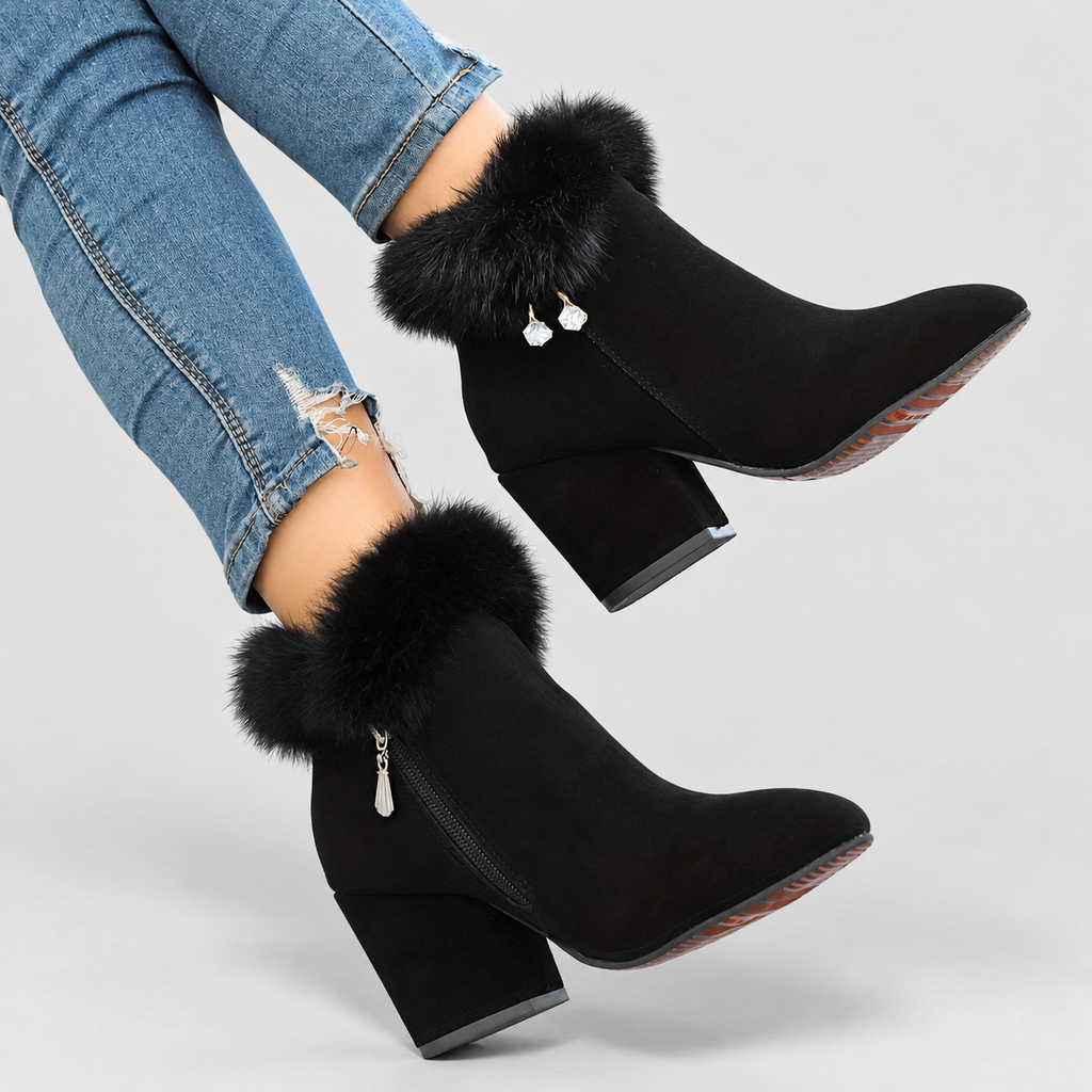 Women's Plush-Trim Ankle Boots with Block Heel — view 5
