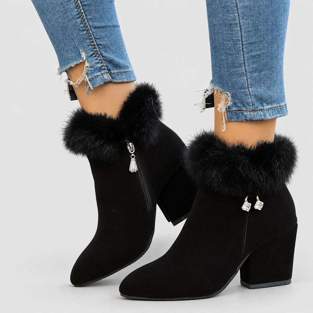 Women's Plush-Trim Ankle Boots with Block Heel — view 8