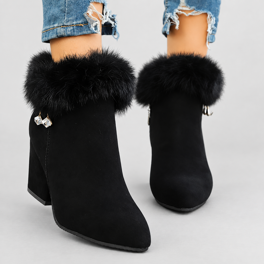 Women's Plush-Trim Ankle Boots with Block Heel — view 11