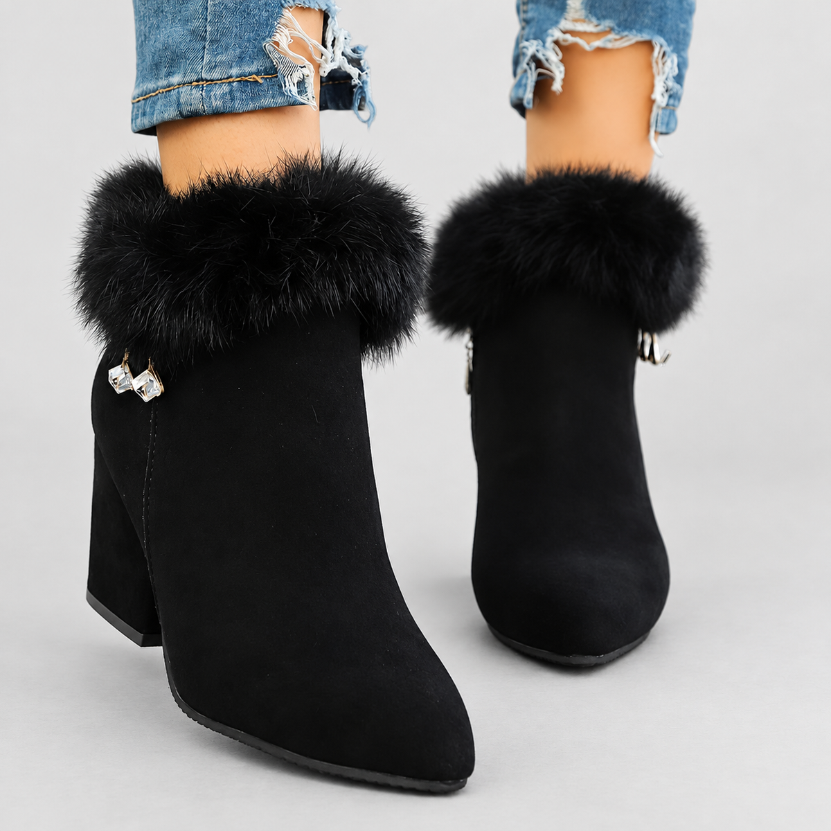 Women's Plush-Trim Ankle Boots with Block Heel — view 11