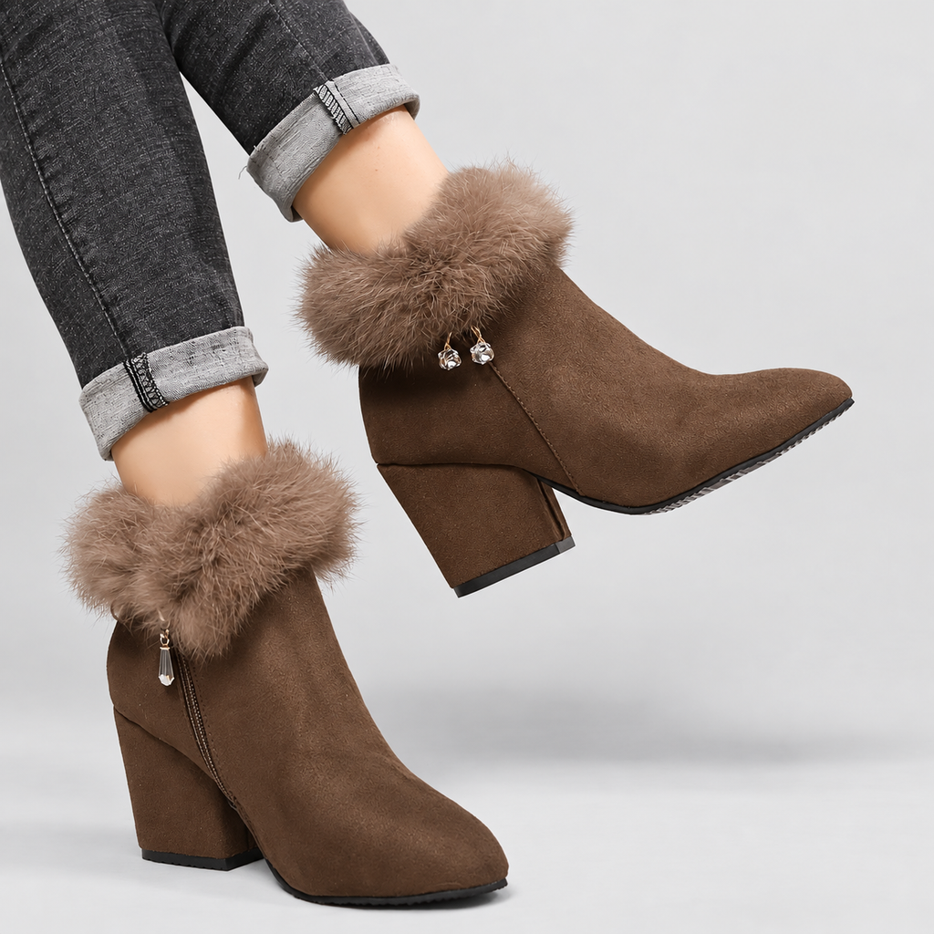 Women's Plush-Trim Ankle Boots with Block Heel — view 13