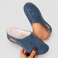 Women's Plush-Lined Slip-On Slippers in Blue — view 1