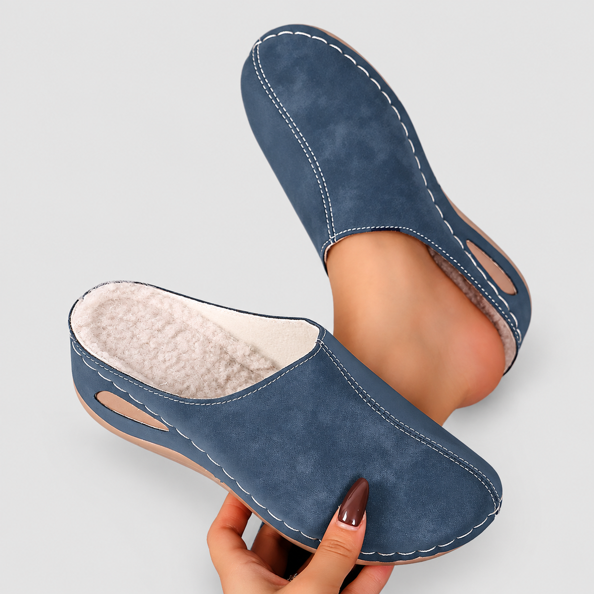 Women's Plush-Lined Slip-On Slippers in Blue — view 1