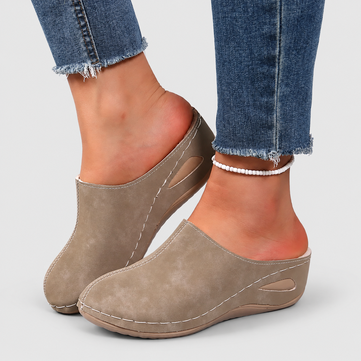 Women's Plush-Lined Slip-On Slippers in Brown — view 3