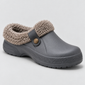 Men's Fleece-Lined Clogs with Button Strap and Textured Sole in Grey — view 7