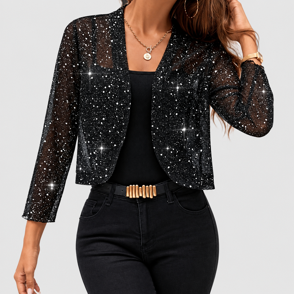 Women's Sequin Cardigan Jacket for Evening Wear in Black — view 7