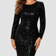 Iris | Women's Long-Sleeve Sequin Bodycon Midi Cocktail Dress