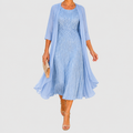 Women's Sequin Midi Occasion Dress with Draped Overlay in Blue — view 1