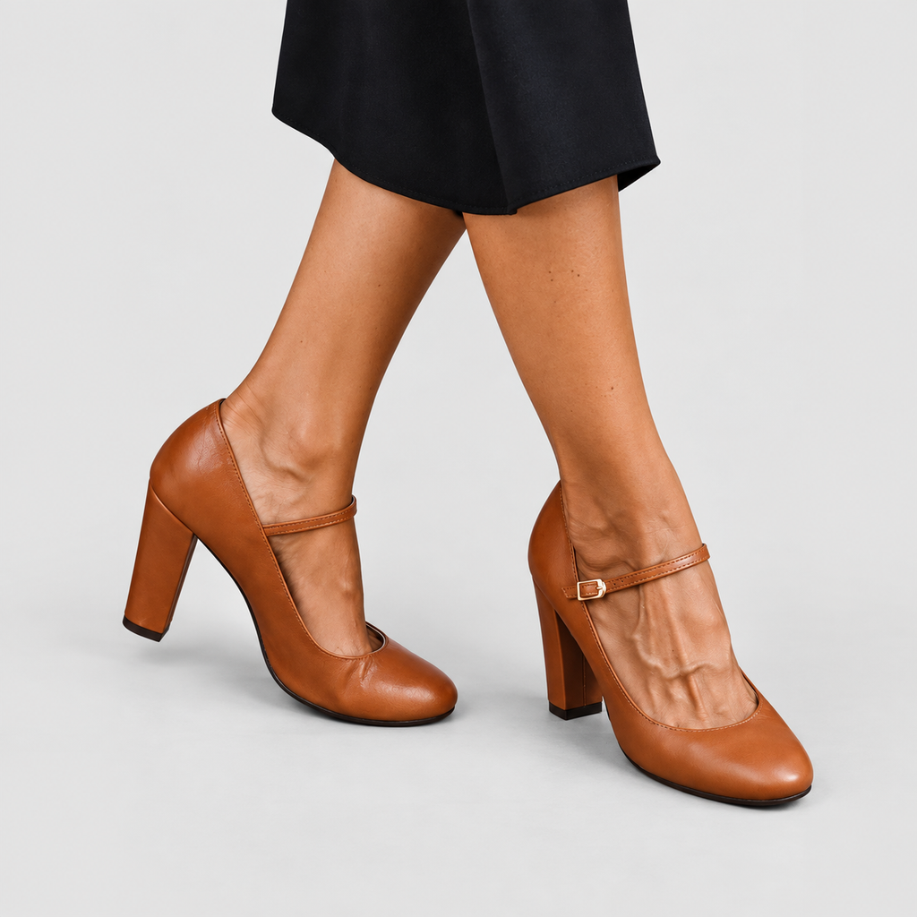 Women's Block-Heel Mary Jane Shoes in Brown — view 1