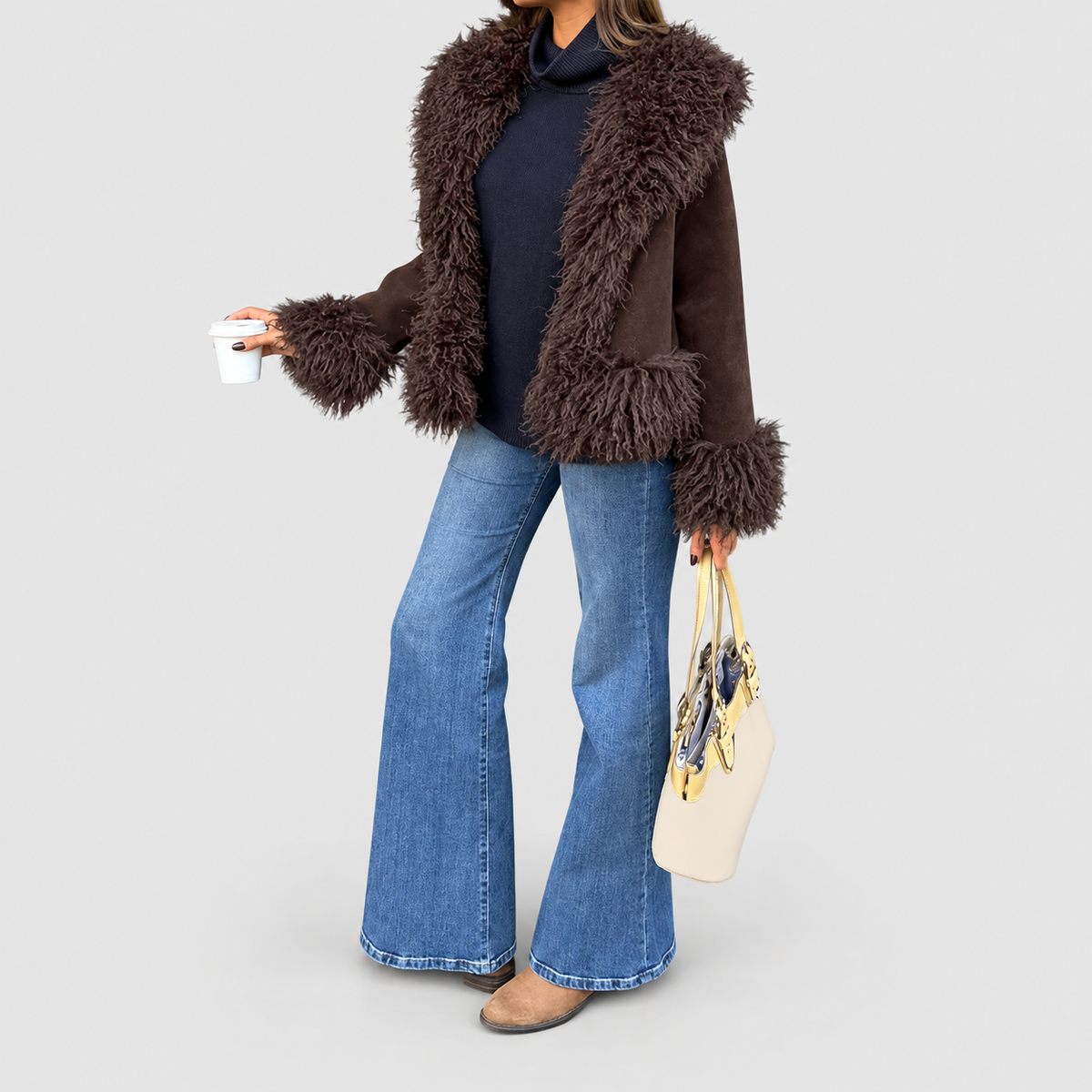 Women's Open-Front Jacket with Fluffy Trim — view 8