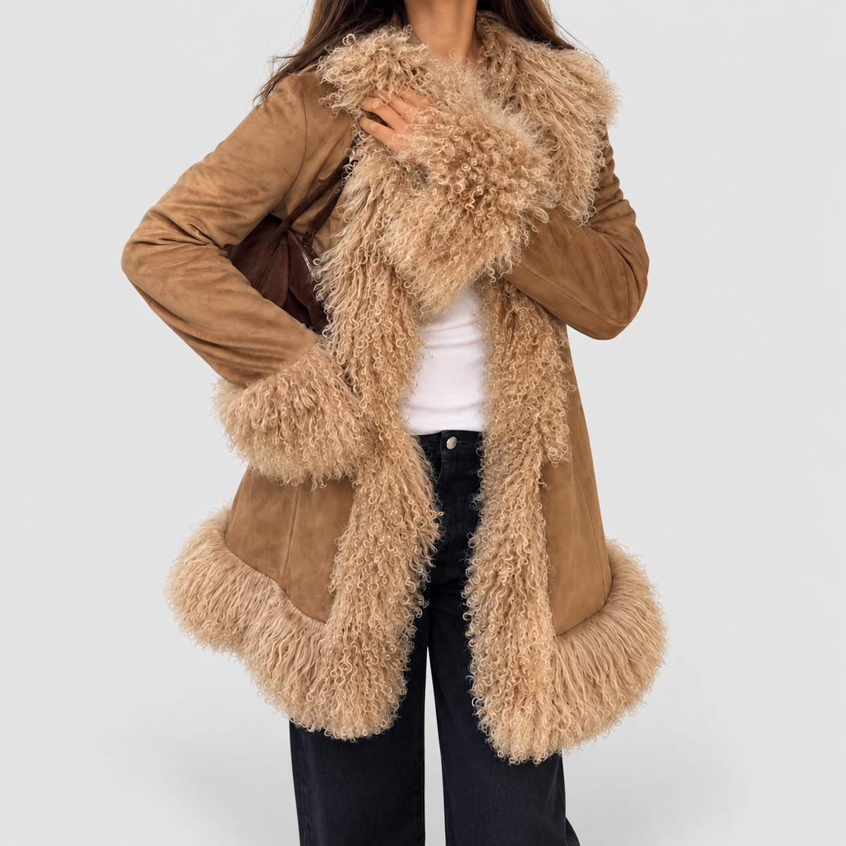 Women's Open-Front Jacket with Fluffy Trim — view 9