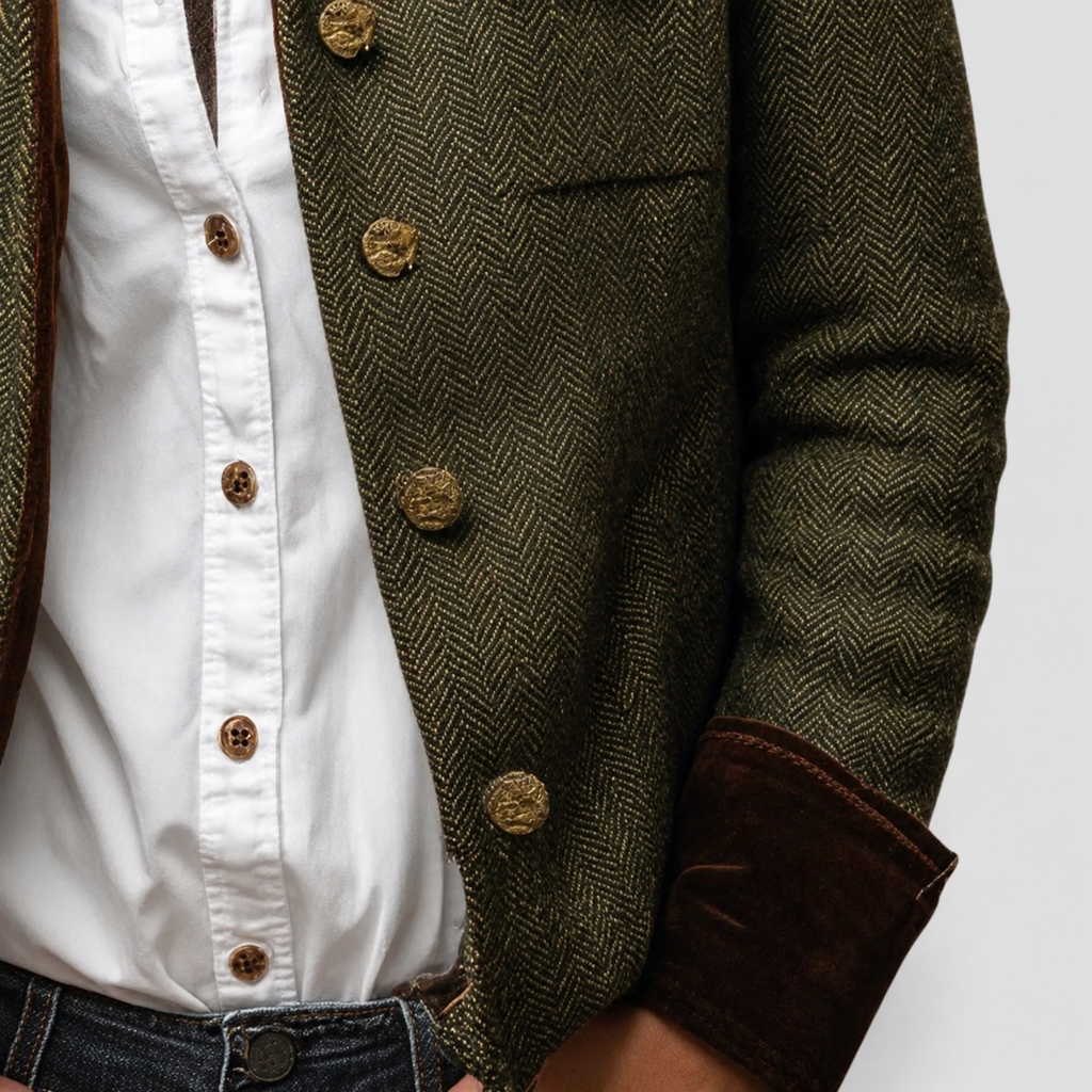 Women's Herringbone Tweed Utility Jacket with Gold-Tone Buttons — view 3