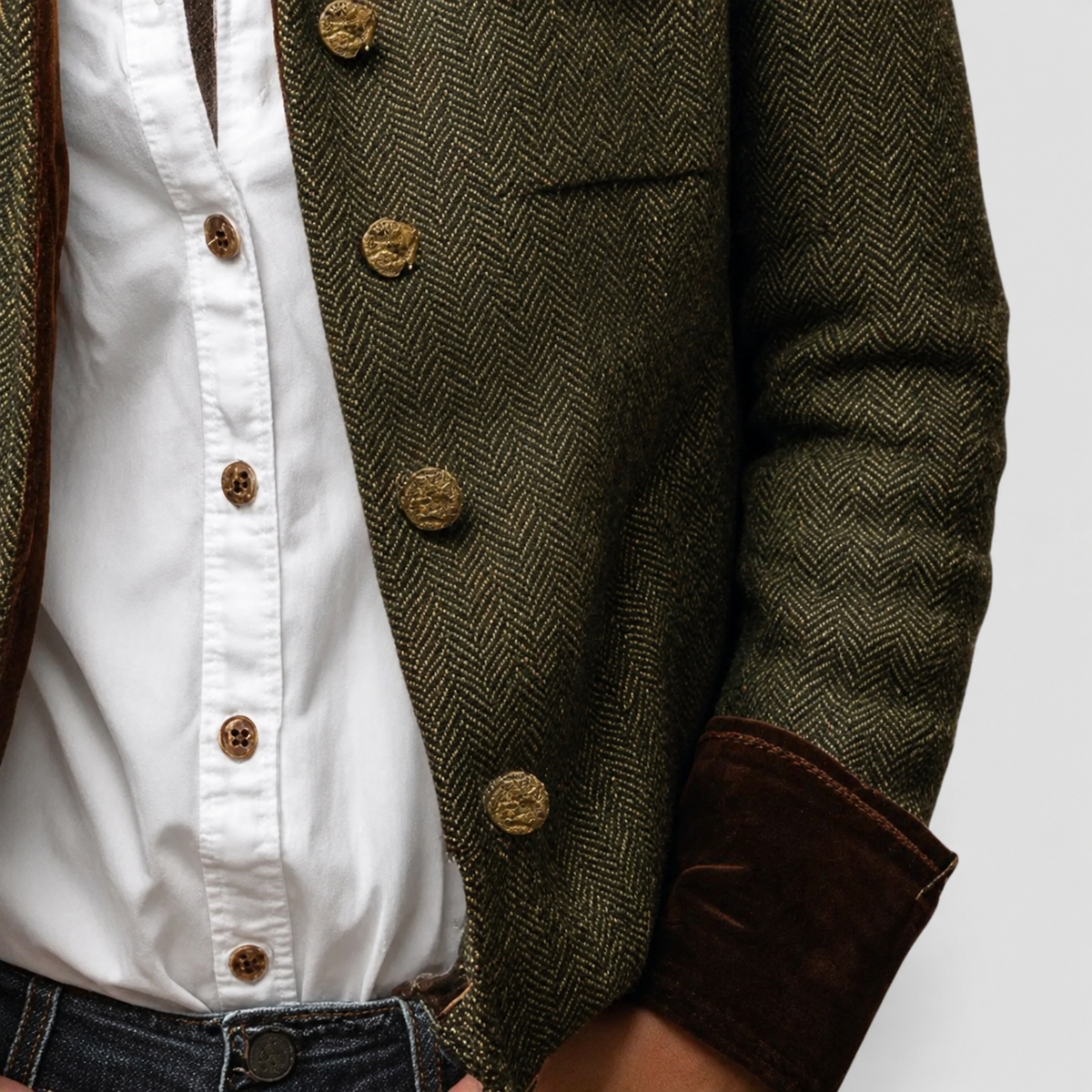 Women's Herringbone Tweed Utility Jacket with Gold-Tone Buttons — view 3