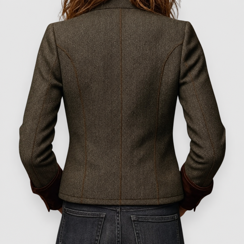 Women's Herringbone Tweed Utility Jacket with Gold-Tone Buttons — view 5