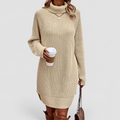Women's Ribbed Roll-Neck Jumper Dress in Khaki — view 1