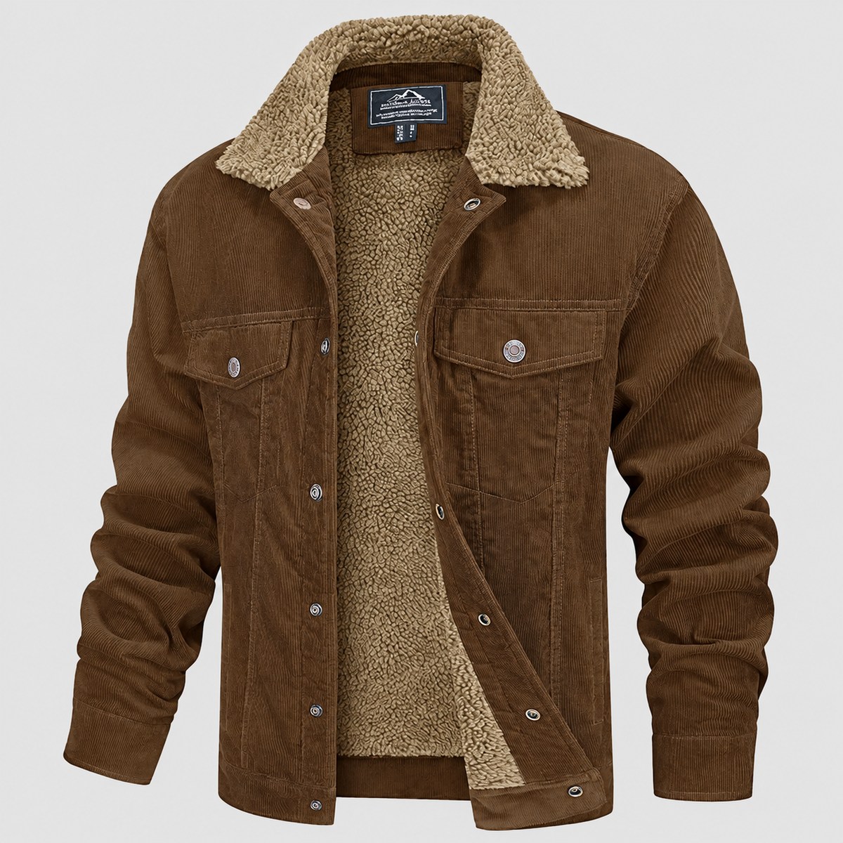 Men's Corduroy Jacket with Sherpa-Style Collar in Brown — view 1
