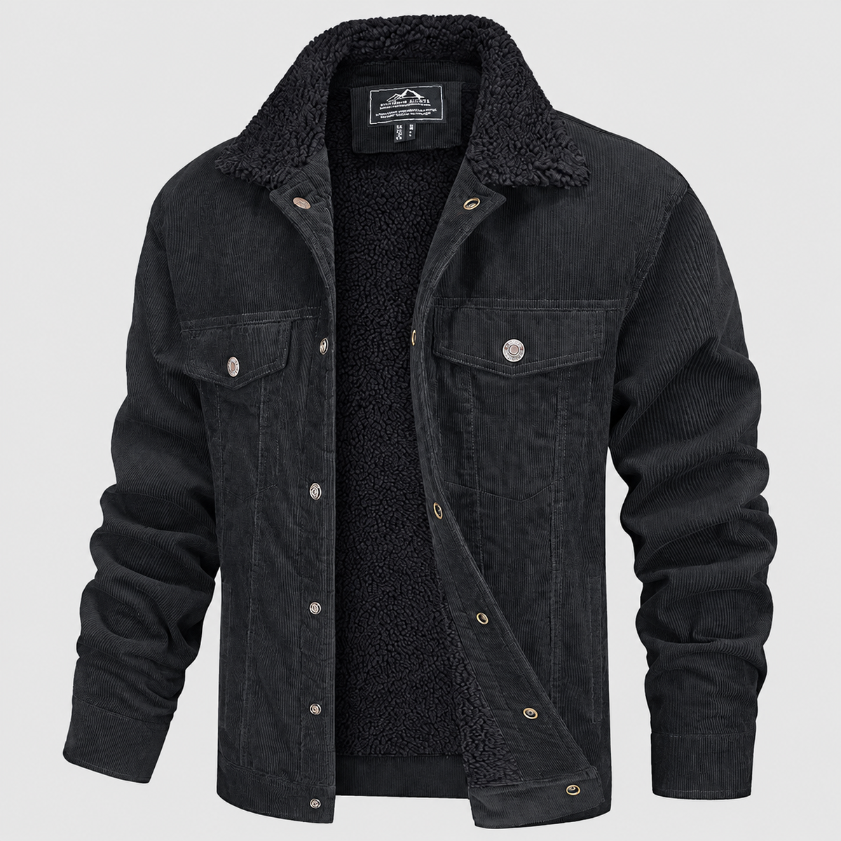 Men's Corduroy Jacket with Sherpa-Style Collar in Dark Grey — view 2