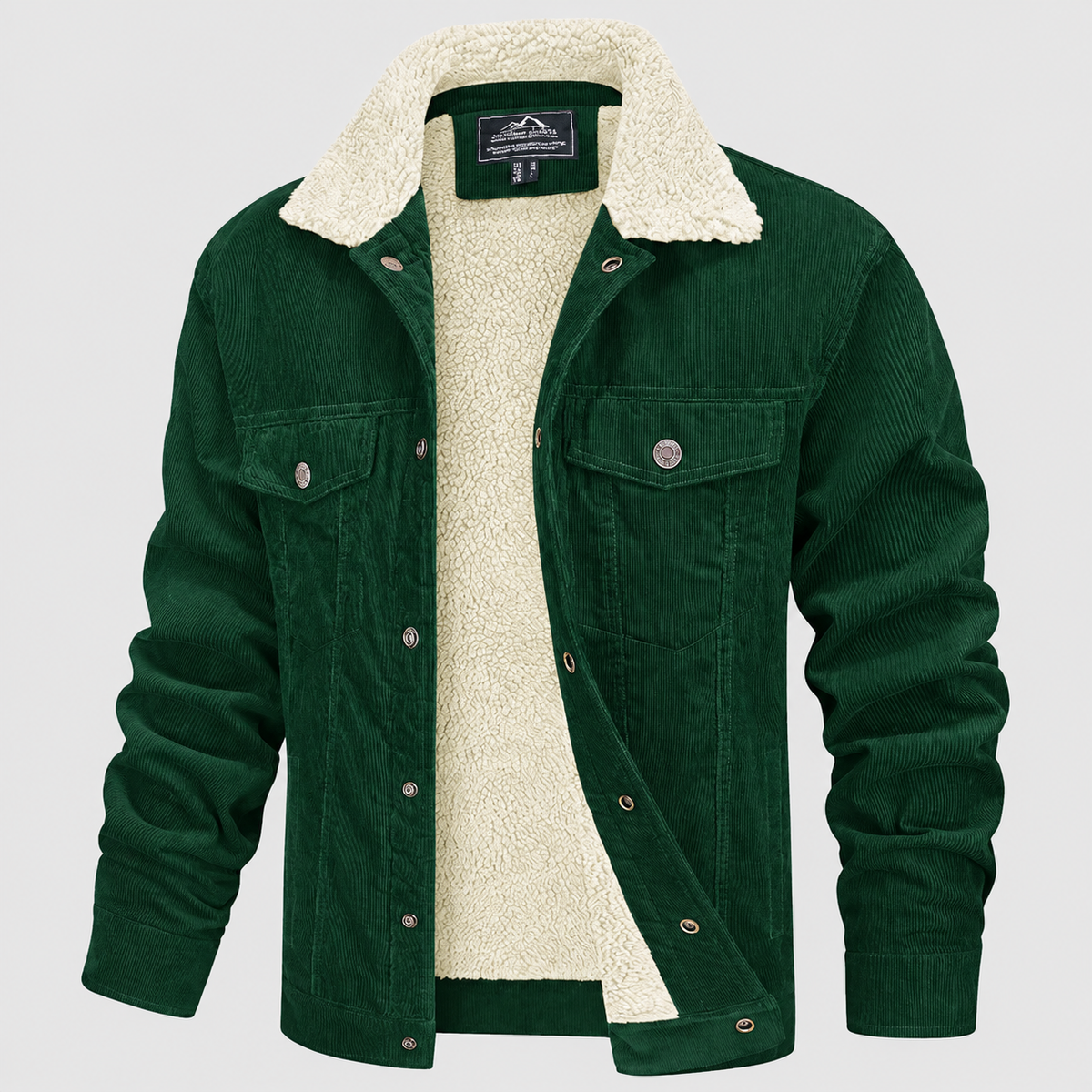 Men's Corduroy Jacket with Sherpa-Style Collar in Green — view 3