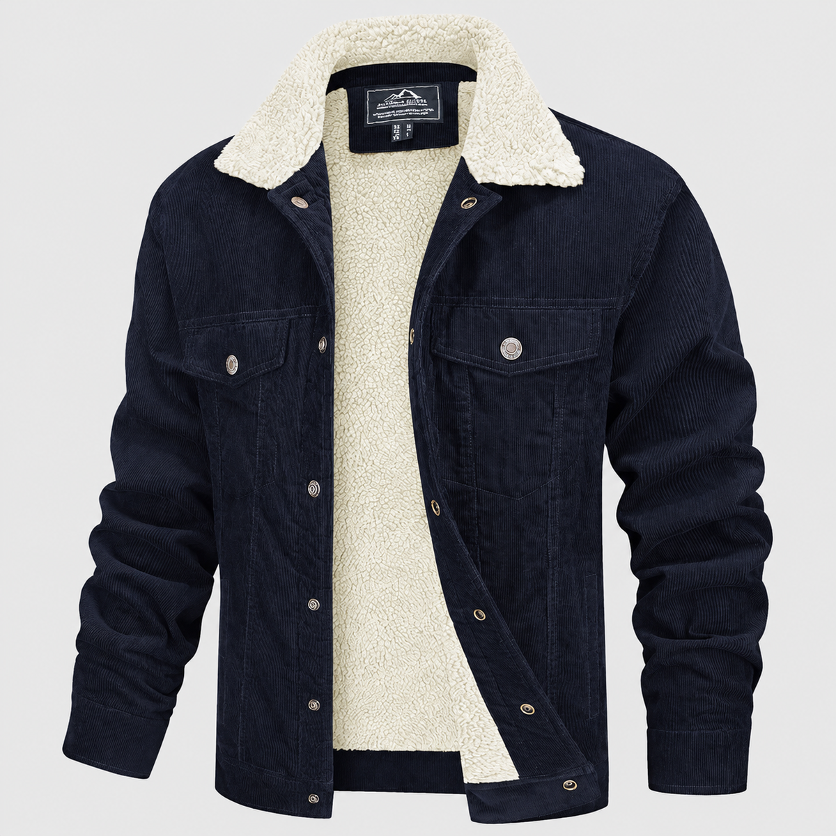 Men's Corduroy Jacket with Sherpa-Style Collar in Navy Blue — view 4