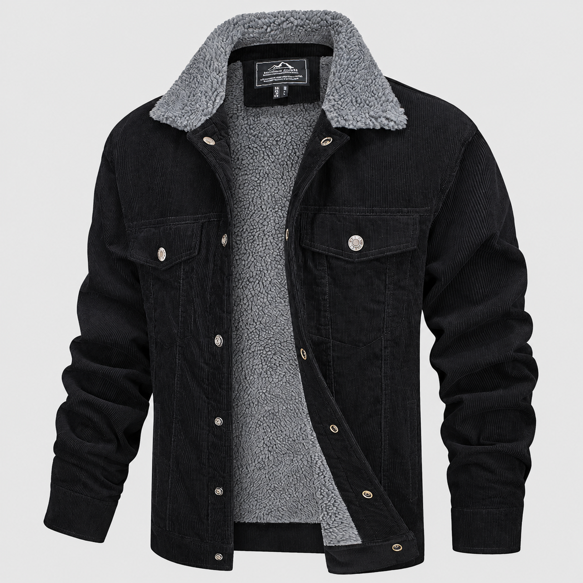 Men's Corduroy Jacket with Sherpa-Style Collar in Black — view 5