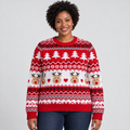 Ivy Fair Isle Christmas Jumper with Reindeer and Trees, red, front view