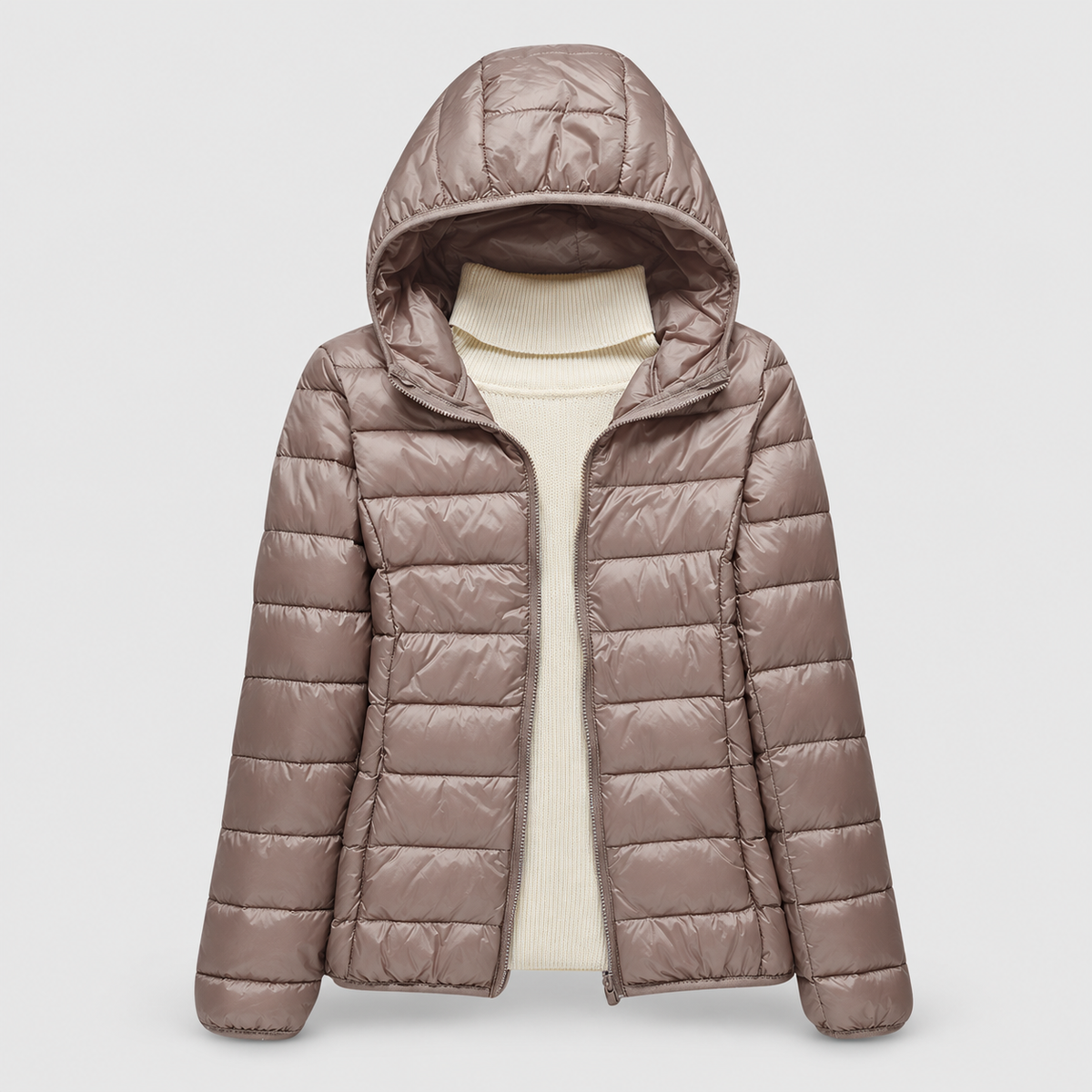 Women's Lightweight Hooded Quilted Jacket in Khaki — view 2