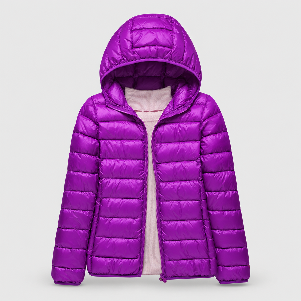 Women's Lightweight Hooded Quilted Jacket in Purple — view 3