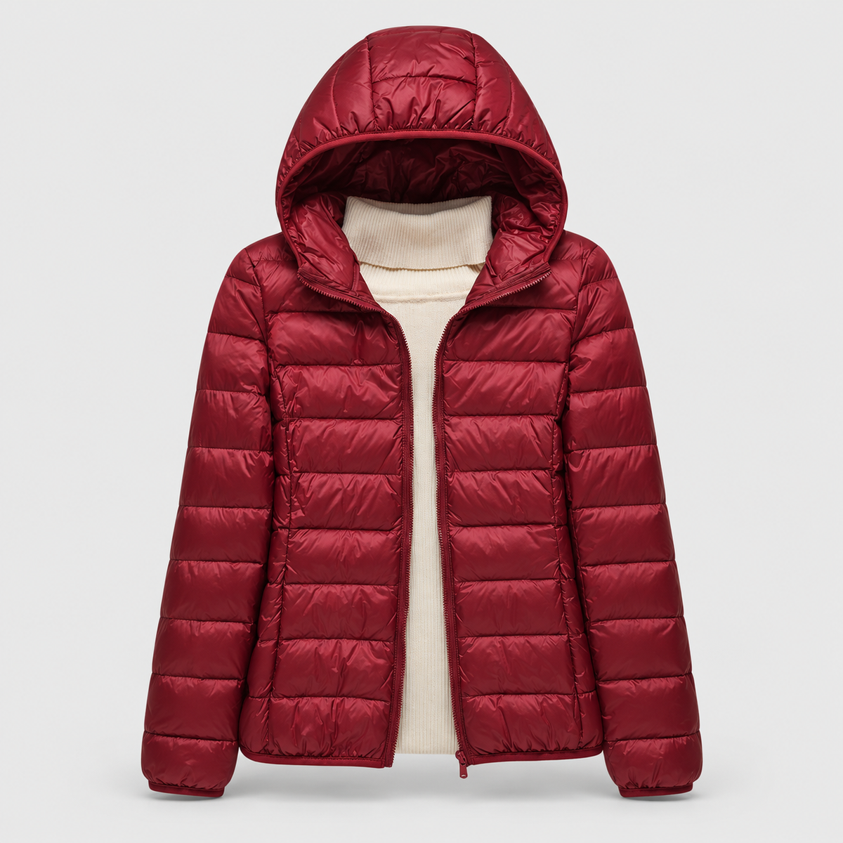 Women's Lightweight Hooded Quilted Jacket in Burgundy — view 6