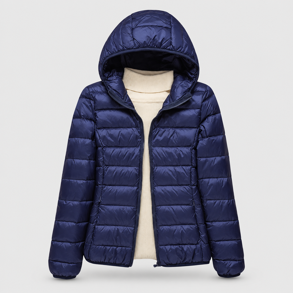 Women's Lightweight Hooded Quilted Jacket in Dark Blue — view 7