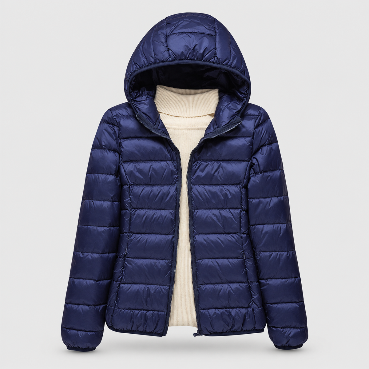 Women's Lightweight Hooded Quilted Jacket in Dark Blue — view 7