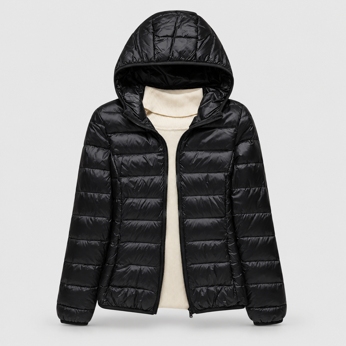 Women's Lightweight Hooded Quilted Jacket in Black — view 8