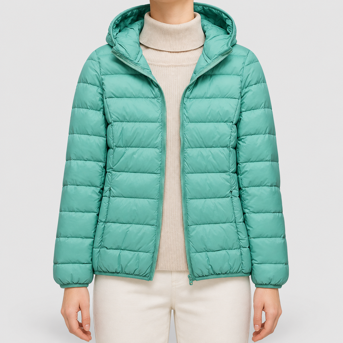 Women's Lightweight Hooded Quilted Jacket in Turquoise — view 9