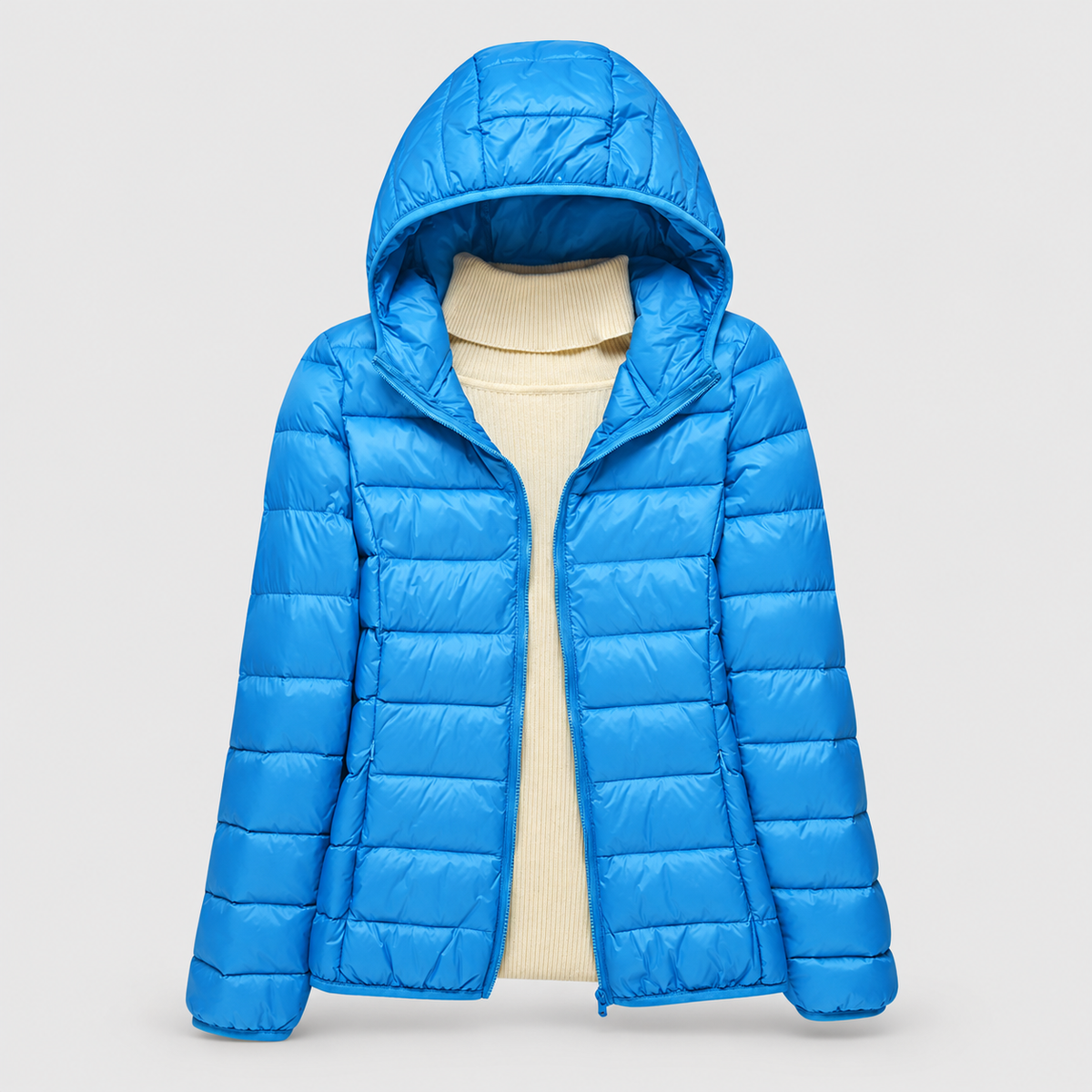 Women's Lightweight Hooded Quilted Jacket in Blue — view 10
