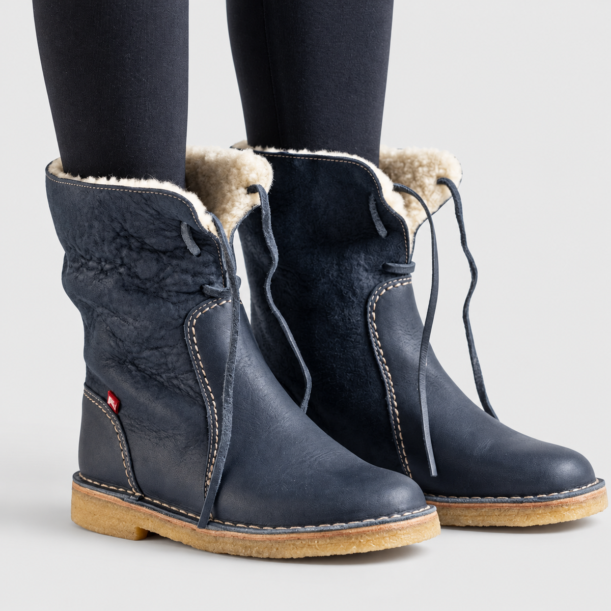 Women's Plush-Cuff Winter Boots with Drawstring Detail in Black — view 1